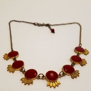 Red & Brushed Gold Statement Necklace